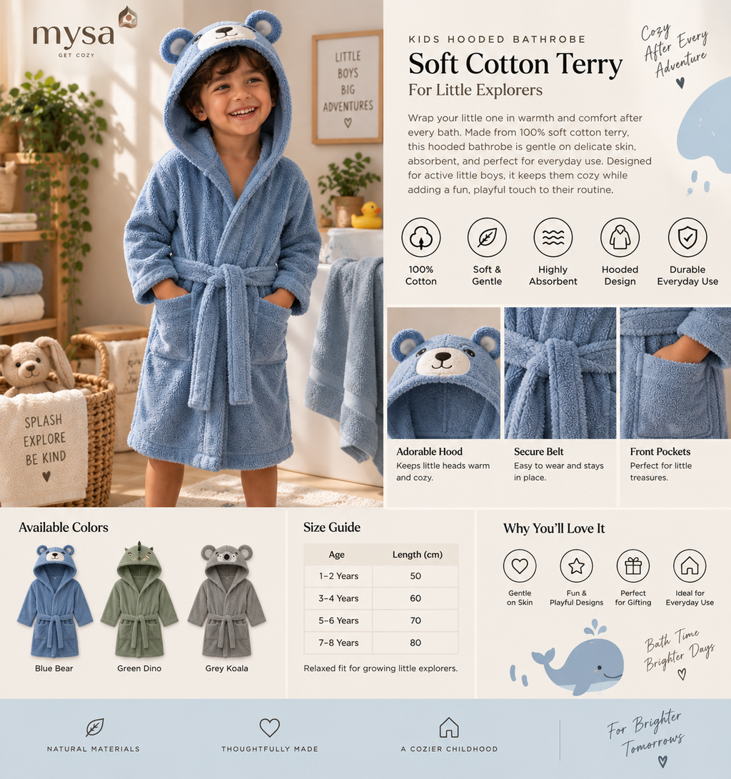 Kids Hooded Bathrobe (soft cotton terry)