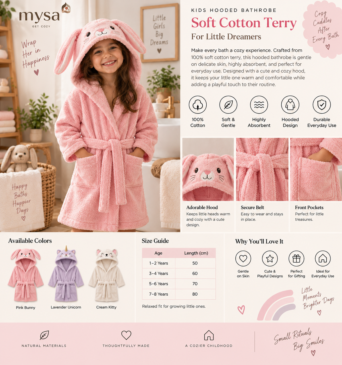 Kids Hooded Bathrobe (soft cotton terry)
